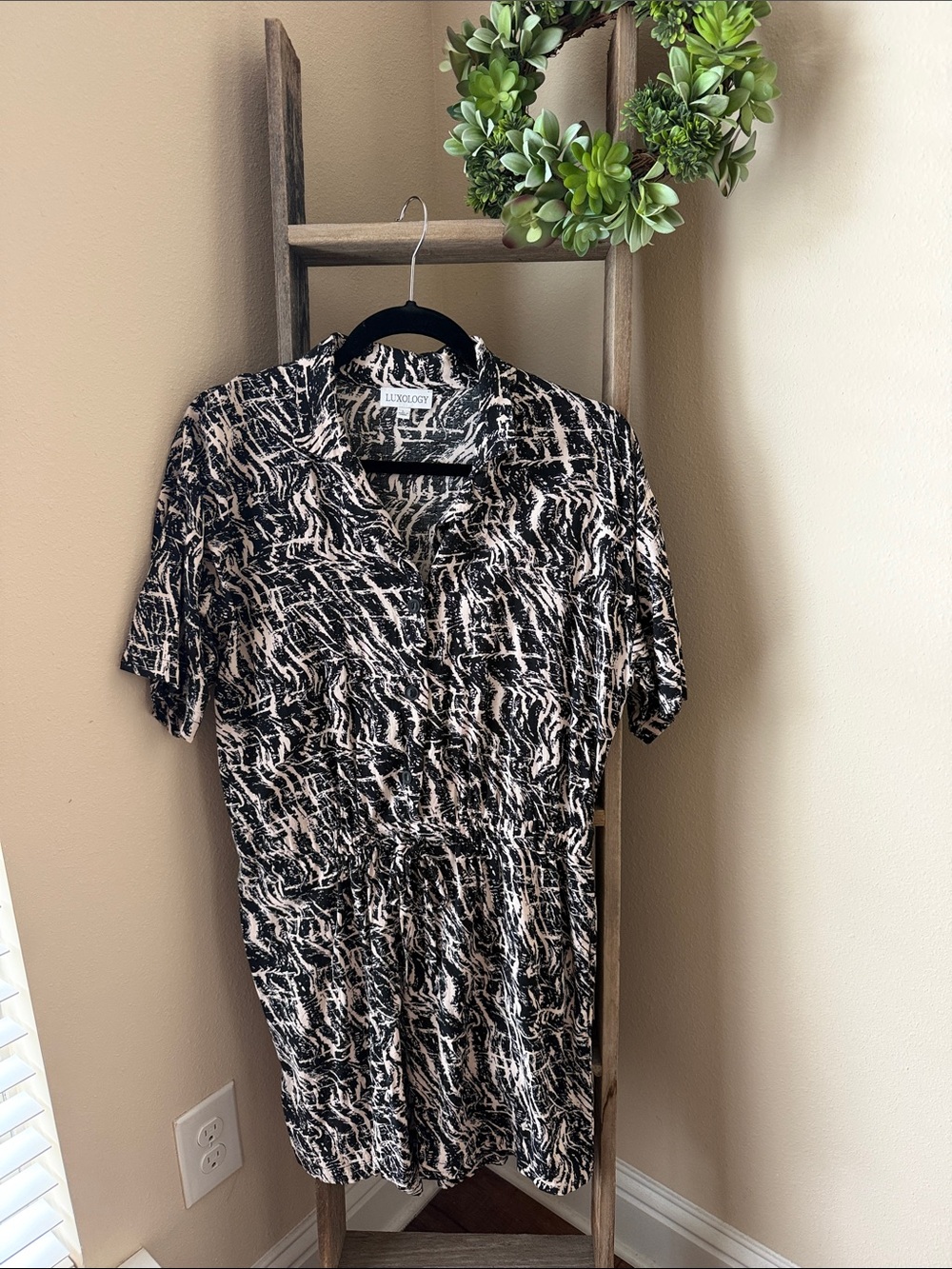 Luxology black & cream abstract print romper